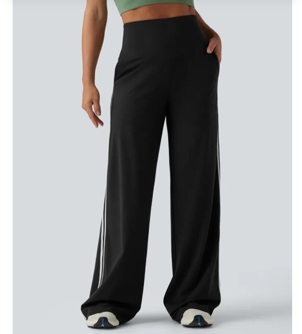 Blokecette,Halara Wide-Leg Side-Stripe Track Pants. Sz M